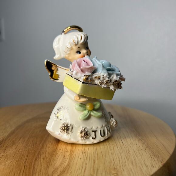 Vintage Geo Z Lefton June Birthday Angel Figurine Rose Pearl #489 JAPAN READ - Picture 9 of 12